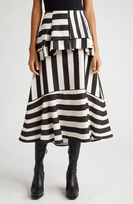 FARM Rio Mixed Stripe A-Line Midi Skirt in Black And White