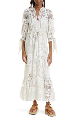 FARM Rio Morada Boa Guipure Lace Maxi Dress in Off-White