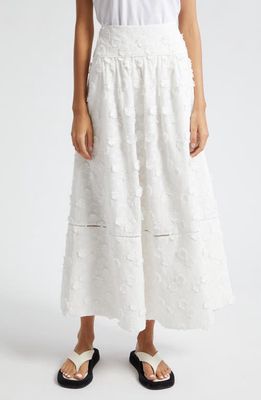 FARM Rio Off White 3D Flower Midi Skirt in Off-White