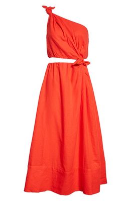 FARM Rio One-Shoulder Cutout Detail Linen Blend Dress in Red