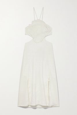 Farm Rio - Open-back Cutout Embroidered Linen-blend Voile Midi Dress - White