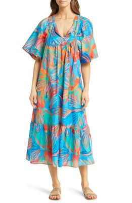 FARM Rio Painted Birds Cotton Cover-Up Dress in Painted Birds Blue