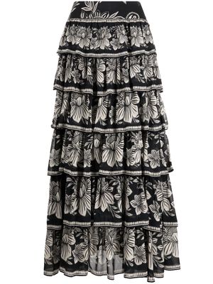 FARM Rio Paisley Bloom tiered skirt - Black