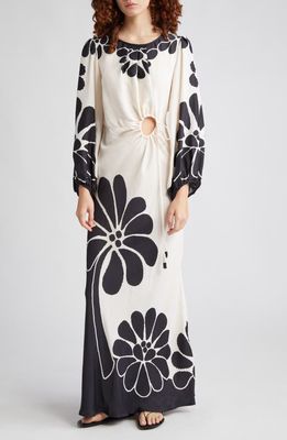 FARM Rio Palermo Cutout Long Sleeve Maxi Dress in Off-White