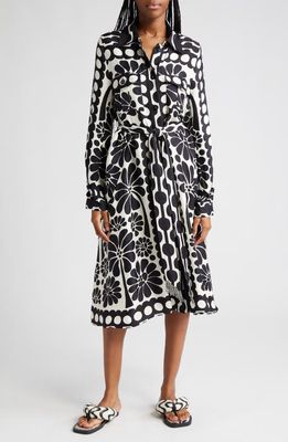 FARM Rio Palermo Long Sleeve Belted Shirtdress in Off-White