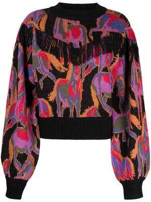 FARM Rio patterned-intarsia fringed sweatshirt - Multicolour