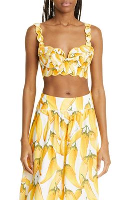 FARM Rio Peppers Print Linen Crop Top in Peppers Off-White