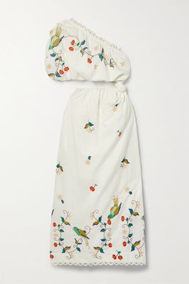 Farm Rio - Pitanga One-sleeve Cutout Linen-blend Voile Maxi Dress - White