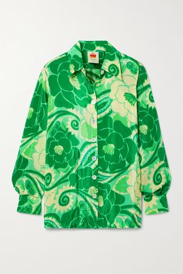 Farm Rio - Printed Satin Shirt - Green