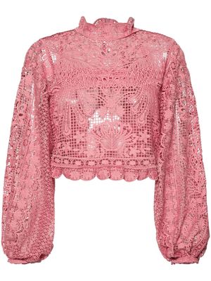 FARM Rio puff-sleeve guipure blouse - Pink