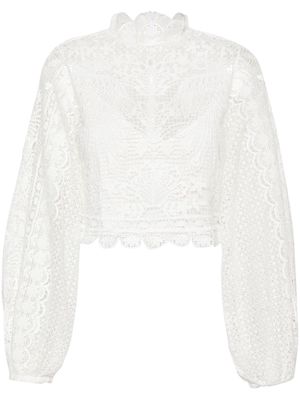 FARM Rio puff-sleeve guipure blouse - White
