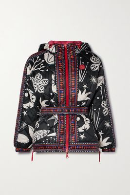 Farm Rio - Reversible Hooded Quilted Printed Shell Jacket - Black