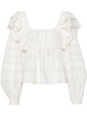 FARM Rio ruffled cotton blouse - White