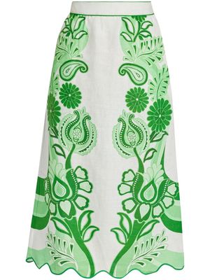 FARM Rio Scalloped-print midi-skirt - Green