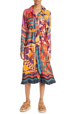 FARM Rio Scarves Long Sleeve Shirtdress in Graphic Scarves