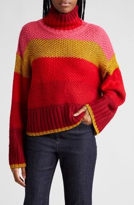 FARM Rio Shiny Stripe Colorblock Turtleneck Sweater in Red Multi