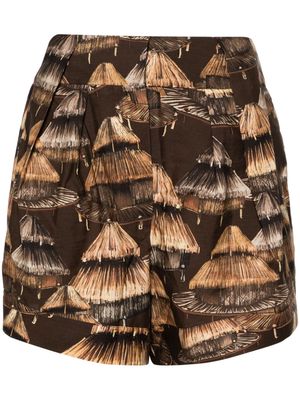 FARM Rio Shuhu-print pleated shorts - Brown