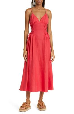 FARM Rio Side Laced Linen Blend Dress in Red