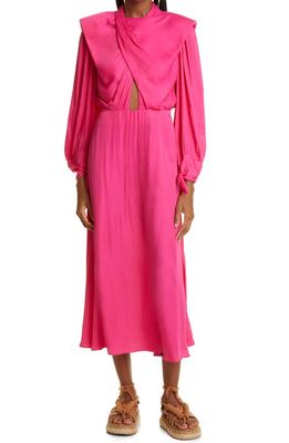 FARM Rio Strong Shoulder Long Sleeve Dress in Pink