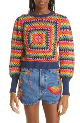 FARM Rio Sunset Stripes Crochet Crop Sweater