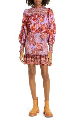 FARM Rio Sweet Floral Long Sleeve Minidress in Sweet Floral Lilac