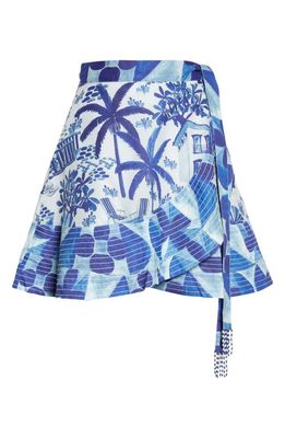 FARM Rio Sweet Rio Mix Print Cotton Wrap Skirt in Sweet Rio Off-White