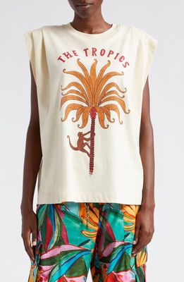 FARM Rio The Tropics Cotton Graphic Muscle T-Shirt in Sand