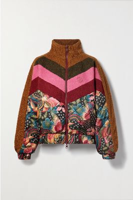 Farm Rio - Toucanfly Reversible Floral-print Quilted Padded Shell And Bouclé Jacket - Black