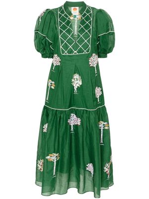 FARM Rio Trees-embroidered cotton midi dress - Green