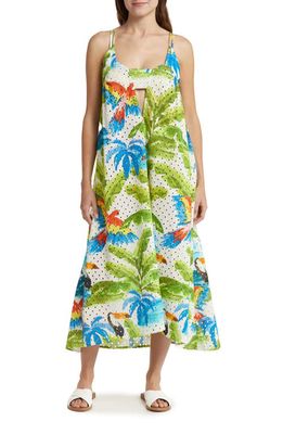 FARM Rio Tropical Fresh Broderie Anglaise Cotton Cover-Up Dress in Tropical Fresh Off-W