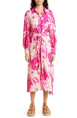FARM Rio Tropical Groove Floral Long Sleeve Midi Shirtdress in Tropical Groove Pink