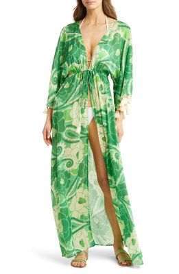FARM Rio Tropical Groove Metallic Cover-Up Wrap in Tropical Groove Green