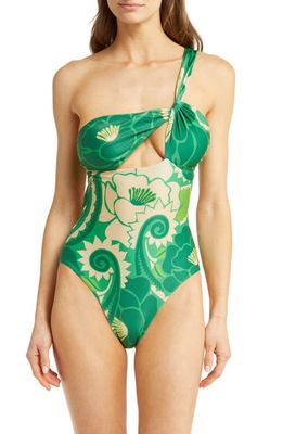 FARM Rio Tropical Groove One-Shoulder One-Piece Swimsuit in Tropical Groove Green