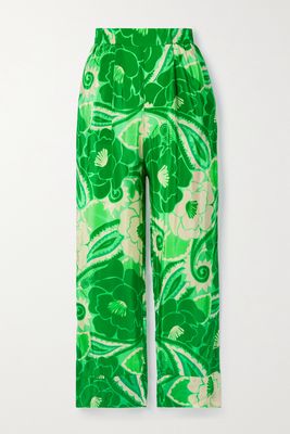 Farm Rio - Tropical Groove Printed Satin Straight-leg Pants - Green