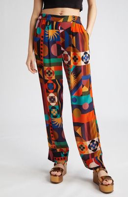 FARM Rio Tropical Shapes Multicolor Straight Leg Pants in Brown/Red Multi