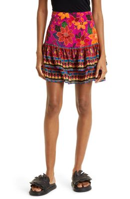 FARM Rio Tropical Tapestry Tiered Ruffle Miniskirt in Tropical Tapestry Pink