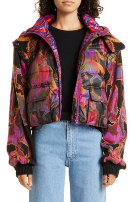 FARM Rio Wild Horses Reversible Mixed Media Jacket with Removable Hood & Sleeves in Black/pink