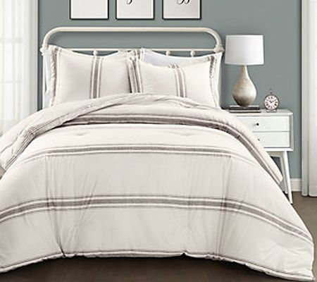 Farmhouse Stripe 3-Piece F/Q Comforter Set by L ush Decor