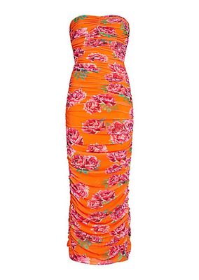 Farrah Ruched Floral Midi-Dress