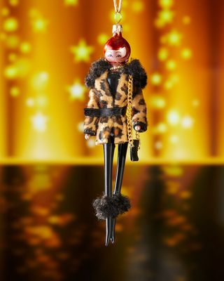 Fashion Lady in a Leopard Coat Holiday Ornament