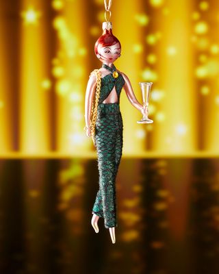 Fashion Lady in Green Jumpsuit Christmas Ornament