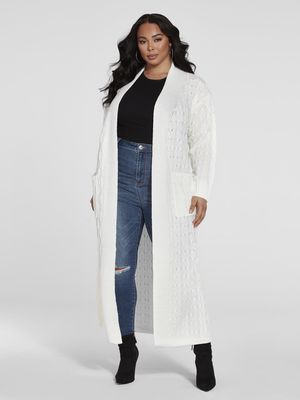 Fashion to Figure Women's Cable Maxi Cardi Sweater in Ivory