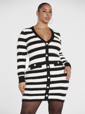 Fashion to Figure Women's Gina Striped Cardigan Sweater Dress in Black/White