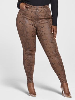 Fashion to Figure Women's High Rise Snakeskin Texture Skinny Jeans in Brown