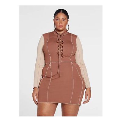 Fashion to Figure Women's Lace Up Dress in Brown