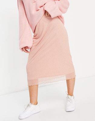 Fashion Union midi skirt in check mesh set-Pink