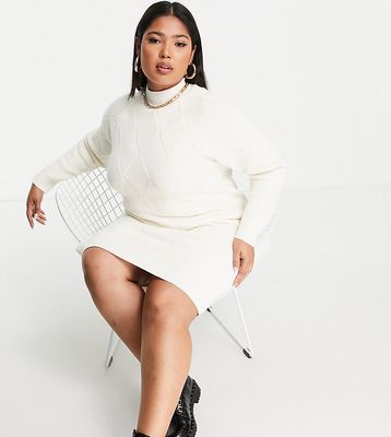 Fashion Union Plus chunky roll neck knitted sweater dress-White