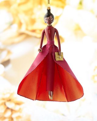 Fashionista in Tonal Layered Red Dress Christmas Ornament