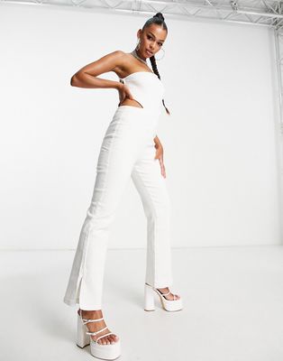 Fashionkilla flared 90s jumpsuit in ecru-White