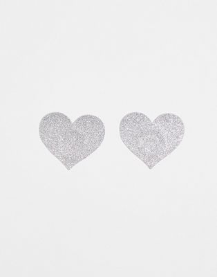 Fashionkilla glitter heart nipple covers in silver